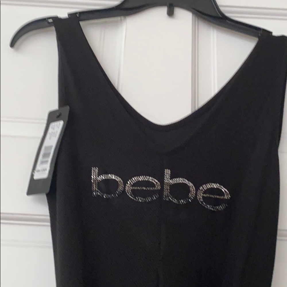 NWT SEXY BLACK BEBE LOGO JUMPSUIT WITH CRYSTALS